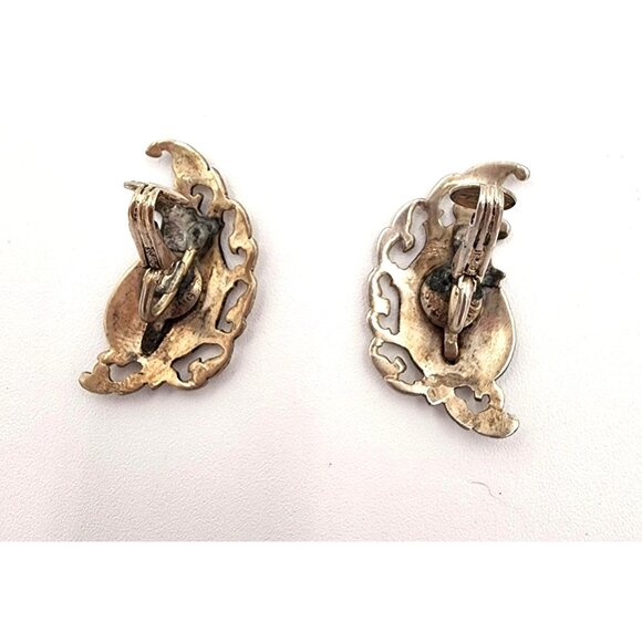 Vintage Sterling Siam Silver Niello Thai Dancer Clip-On Earrings Blue Enamel - Picture 2 of 5